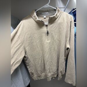 Peter Millar Quarter Zip Cotton Beige Pullover Large